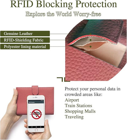 Slim RFID Passport Wallet for Women – Leather Travel Wallet Womens with Passport Slot & Card Slots, Zippered Coin Pocket & Cash Holder Travel Organizer Burnt Sienna (Brick Red)