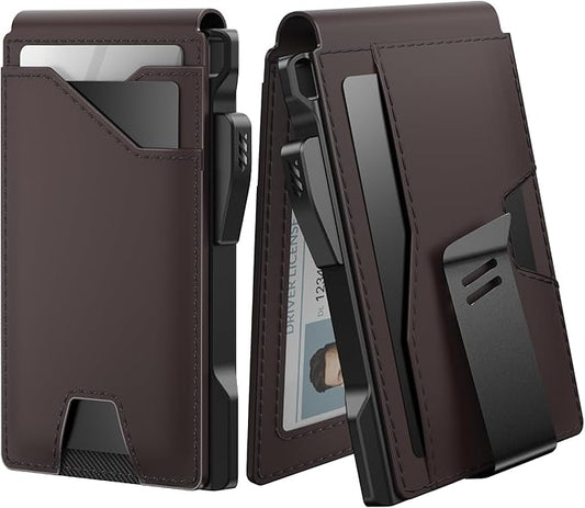 typecase Tactical Wallet for Men Card Holder: Pop Up Card Case, Genuine Leather, Smart, RFID Blocking, Slim, Minimalist, Thin, Front Pocket - 13 Card Capacitiy, ID Window, Money Clip (Dark Brown)