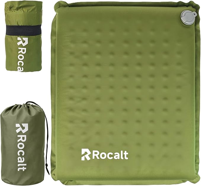 Rocalt Inflatable Seat Cushion,Self-Inflating Memory Foam Stadium Seats Cushion, Portable Air-Foam Bleacher Cushion, Lightweight & Compact Travel Seat Cushion for Camping, Airplane, Car, Sports Events