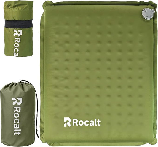 Rocalt Inflatable Seat Cushion,Self-Inflating Memory Foam Stadium Seats Cushion, Portable Air-Foam Bleacher Cushion, Lightweight & Compact Travel Seat Cushion for Camping, Airplane, Car, Sports Events