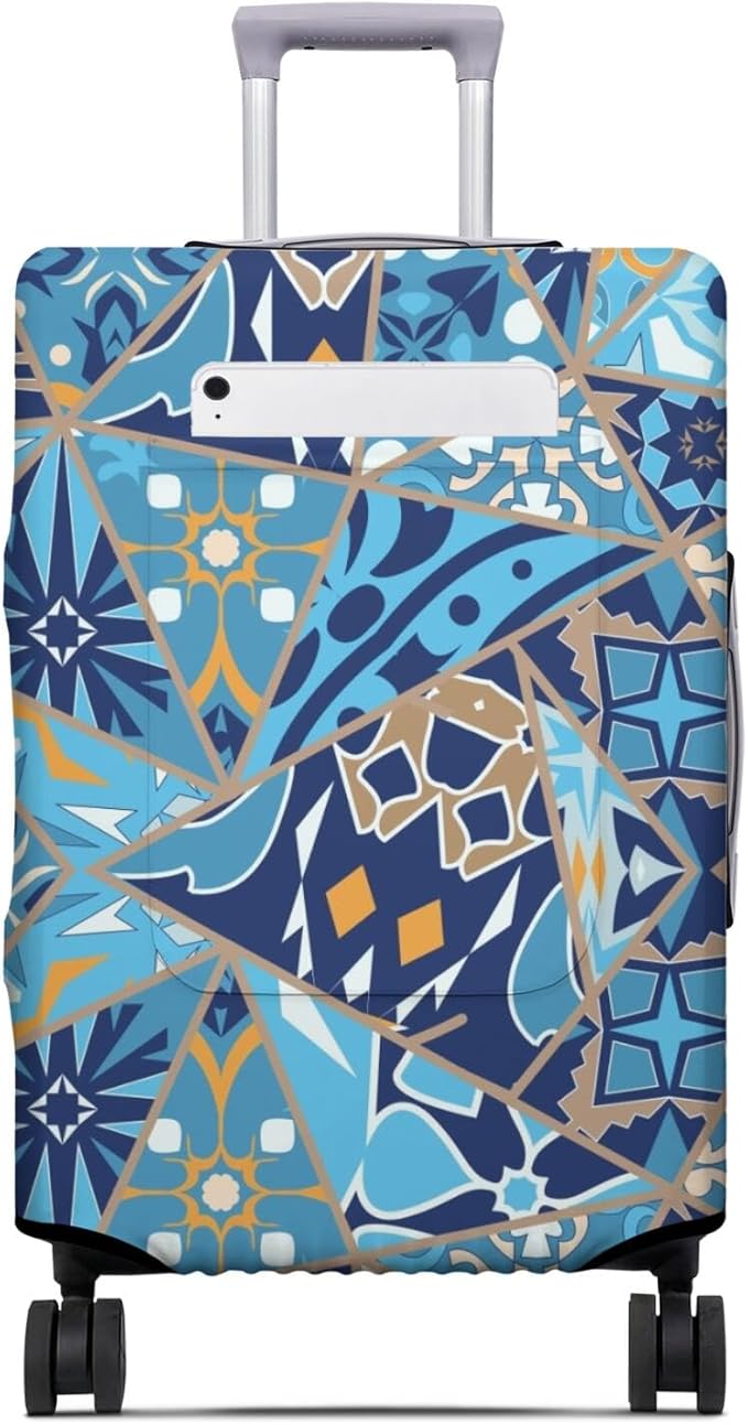 Portuguese tiles Travel Luggage Cover, Travel-Themed Suitcase Protector Stretchable, Washable Travel Suitcase Cover (L for 25-28 Inch Luggage)