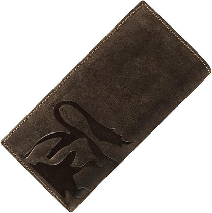 ELIZO Leather Long Wallet for Men Western Wallet Rodeo Mens Wallet Flat Bifold Wallets for Men Biker Billfold Wallet for Men Cowboy Wallet RFID Wallet for Men with Credit Card Holder