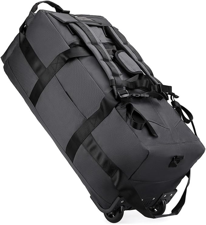 Rolling Duffle Bag with Wheels, 92L 34” Folding Duffle Backpack Soft-Sided with 2 Wheels, 6-way Carry-On Large Travel Bag Men/Women Multiple Pockets for Long Trip, Grey