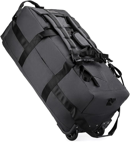 Rolling Duffle Bag with Wheels, 92L 34” Folding Duffle Backpack Soft-Sided with 2 Wheels, 6-way Carry-On Large Travel Bag Men/Women Multiple Pockets for Long Trip, Grey