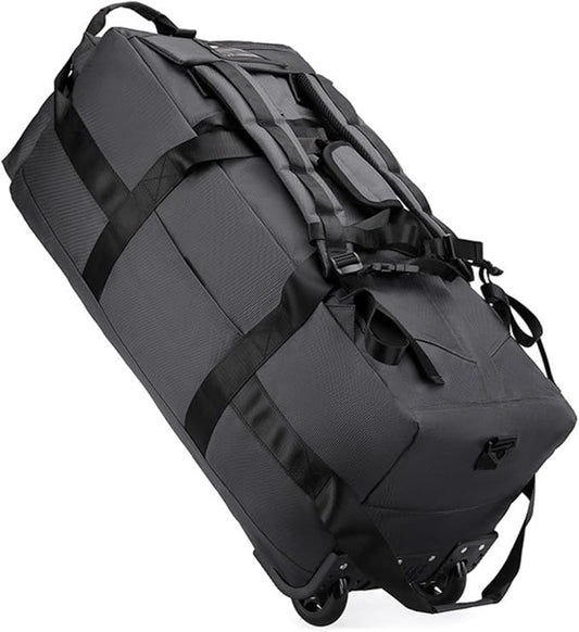 Rolling Duffle Bag with Wheels, 92L 34” Folding Duffle Backpack Soft-Sided with 2 Wheels, 6-way Carry-On Large Travel Bag Men/Women Multiple Pockets for Long Trip, Grey