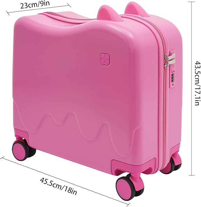 18" Kids Luggage Suitcase for Girls & Boys, Kids Carry On Luggage with Wheels Children’s Suitcase w/Lock (Pink)