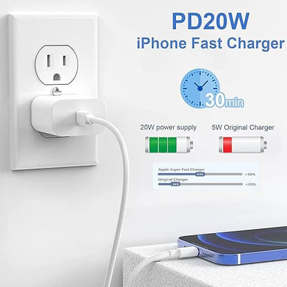 iPhone 20W USB C Fast Charger with USB C to Lightning Cable & Compatible Cord for iPhone 14/13/12/11/XS/XR/X/iPad