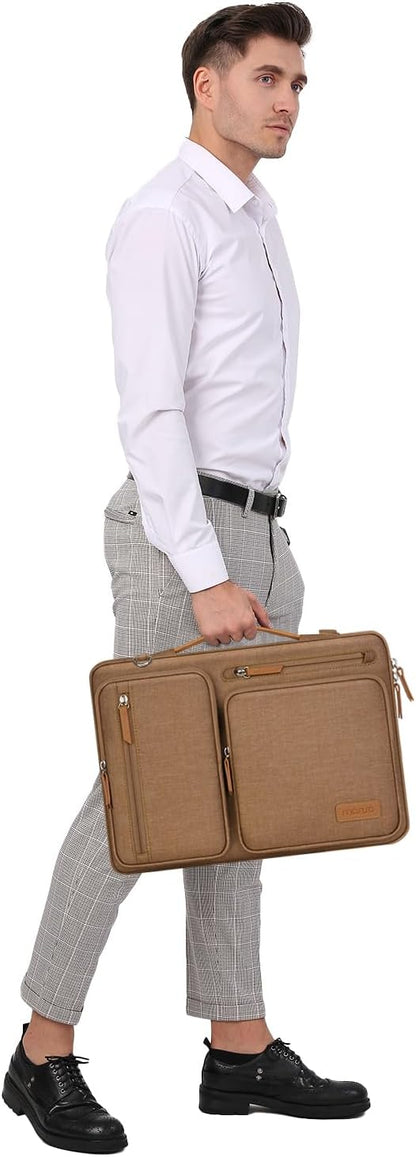 MOSISO 360 Protective Laptop Shoulder Bag,15-15.6 inch Computer Bags Compatible with MacBook Pro 16 inch, HP, Dell, Lenovo, Asus Notebook,Side Open Messenger Bag with 4 Zipper Pockets, Mocha