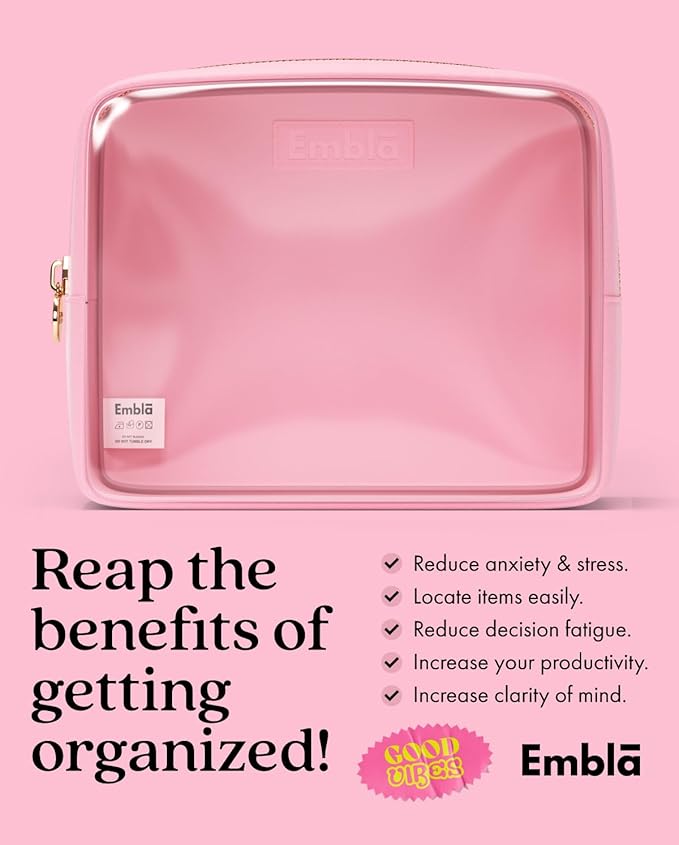 Embla London Makeup Bag Cosmetic Case, Clear Zipper Make Up Pouch and Toiletry Travel Tote, Cute Skincare Pouches for Women Girls, Preppy Purse Cosmetic Organizer, Large Makeup Bags, Flamingo Pink