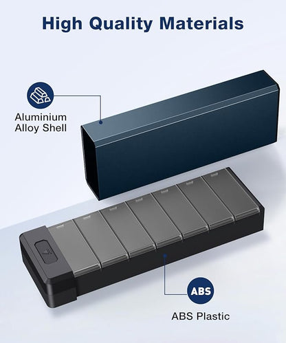 HEIYING 7 Days Pill Organizer with Aluminum Shell for One Week Capacity, Portable Metal Pill Case to Hold Vitamin, Medicine, Supplements