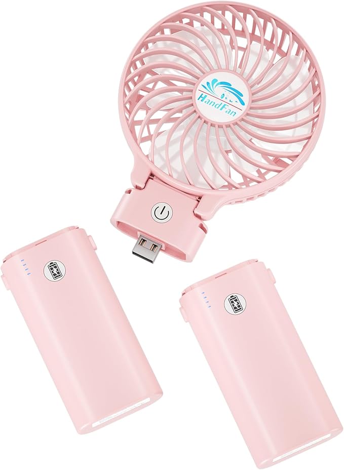 HandFan 10400mAh Personal Handheld Fan, 40Hrs Long-Lasted Hand Fan Rechargeable, Mini Cooling Fans Foldable, Heavy Duty Battery Fans Portable for Travel Beach Concerts Cruise Makeup(Pink)