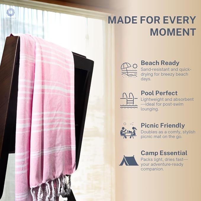 Cotton Turkish Beach Towel with Towels Oversized 36"x72" Pool Absorbent Extra Large Quick Dry Sand Travel Towel (Peony Plush, 4 Pack)