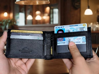 KARAKORAM LEATHER Artisan Made Premium Cowhide Leather Slim BiFold Wallet for Men | RFID Blocking Front Pocket Everyday Carry | Fits 12-14 Cards with 2 External Quick Access Slots (Midnight Black)