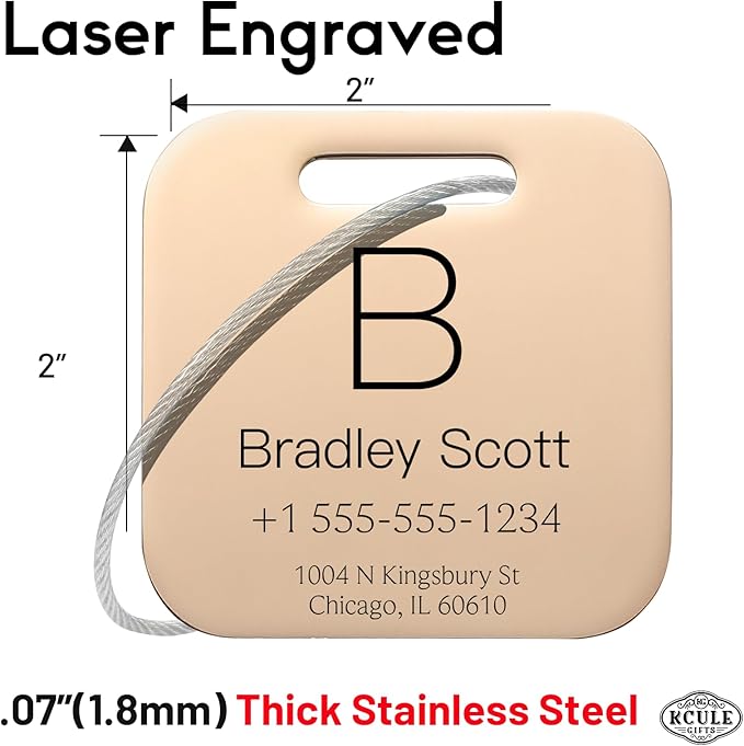 Stainless Luggage Tags for Suitcases 4 Pack: Metal Personalized Luggage Tags for Backpacks & Bags with Customizable Texts (Rose Gold)