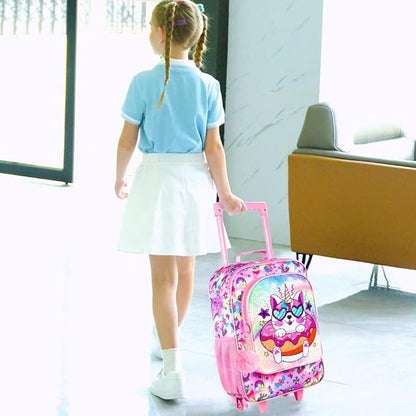 Kids Luggage for Girls, Cute Cat Rolling Suitcase Wheels for Children Toddler