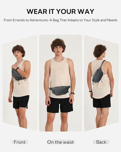 WATERFLY Lightweight Small Fanny Pack: 1.5L Mini Slim Crossbody Waist Belt Hip Bag with RFID Blocking, Anti-Theft & Water Resistant Pouch for Women Men Travel Hiking Running Walking EDC