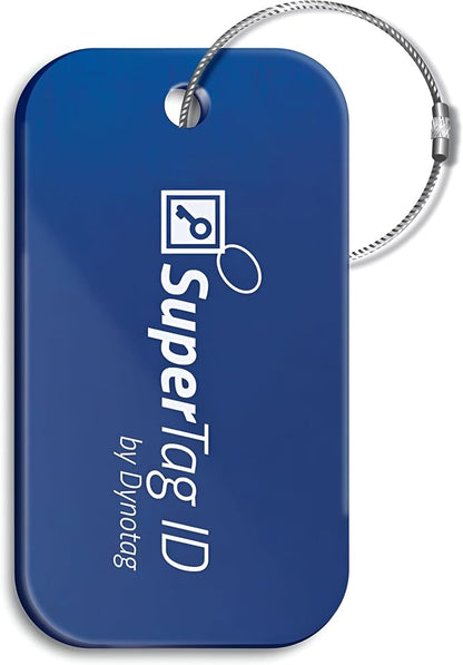 Dynotag® Sentry Series Solid Metal Web Enabled Smart Luggage Tag ID + Steel Loop, Anodized Aluminum with DynoIQ™ & Lifetime Recovery Service (Sapphire Blue)