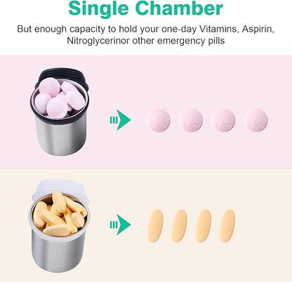 Weekly Stainless Steel Pill Organizer 7 Day, Magnetic Refrigerator Mountable Pill Box Case with Silicone-Sealed Lid for Travel(Morning & Evening)