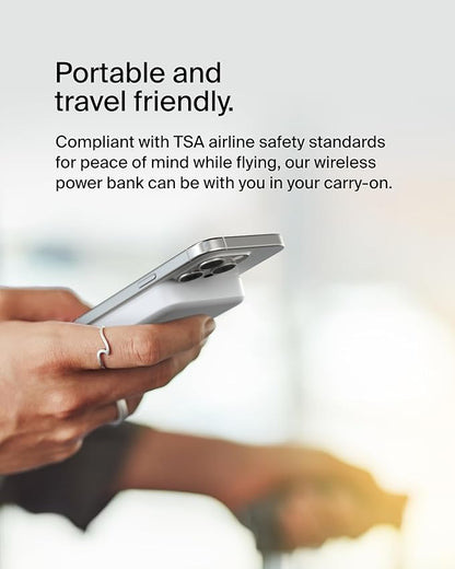 Belkin Portable Charger, Wireless Power Bank 15W 8000 mAh w/ Qi2 - MagSafe Charger w/Built-in Pop-up Kickstand - iPhone 17, Air, Pro, Pro Max, AirPods, Apple Watch, Google Pixel 10, etc. - White