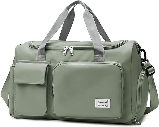Travel Duffel Bag with Shoes Compartment Sports Gym Bag with Dry Wet Separated Pocket for Men and Women, Overnight Bag Weekender Bag Training Handbag Yoga Bag - Dark Green