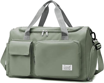 Travel Duffel Bag with Shoes Compartment Sports Gym Bag with Dry Wet Separated Pocket for Men and Women, Overnight Bag Weekender Bag Training Handbag Yoga Bag - Dark Green