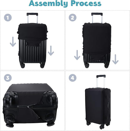 Kajaia 3 Pcs Luggage Cover Suitcase Protector Travel Suitcase Cover Anti Scratch Luggage Protector Washable Fits 18-28 Inch Luggage (Black)