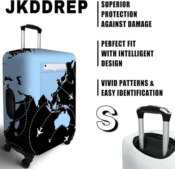 World Plates Travel Luggage Cover, Travel-Themed Suitcase Protector Stretchable, Washable Travel Suitcase Cover (S for 18-20 Inch Luggage)
