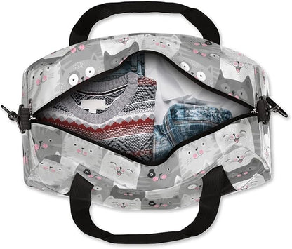 Cute Grey Cats Pattern Gym Duffle Bag for Kids,Sports Bag for Teens Boys & Girls Small Waterproof Overnight Weekender Carry School Practice Travel Bag