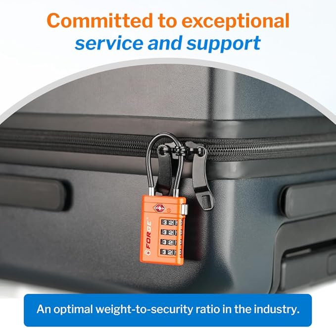 Forge TSA Approved Luggage Locks 4 Digit Combination TSA Travel Locks with TSA008, Open Alert Indicator, Zinc Alloy Body for Luggage, Suitcase, Backpack, and More. Orange 2 Locks.
