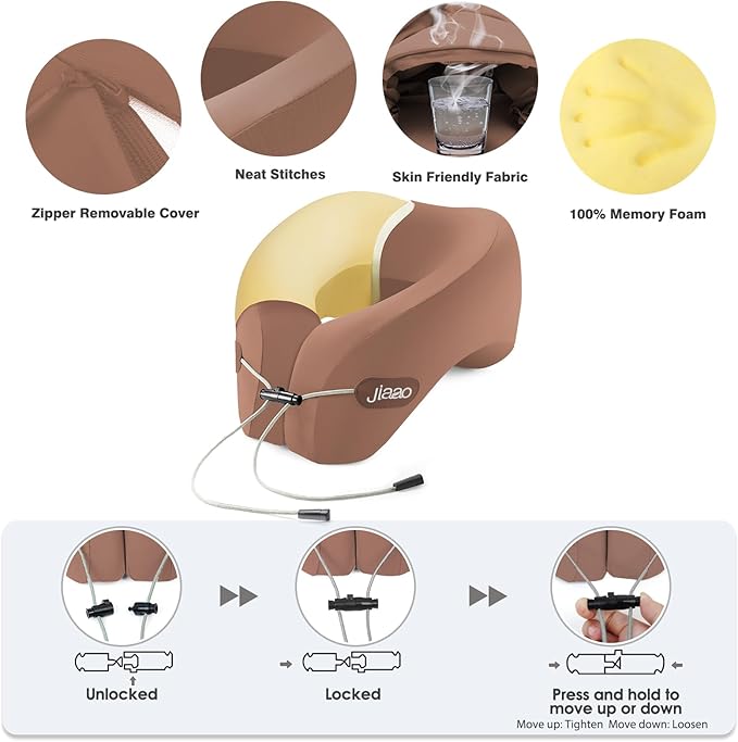 jiaao Neck Pillow Airplane, Ergonomic Memory Foam Travel Pillows for Long Flights, 3D Eye Masks, Ear Plugs and Portable Drawstring Bag, Napping Pillow for Home, Sleep Rest, Family and Travel Use