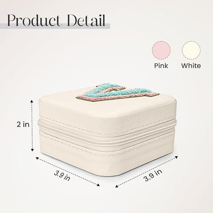 SANDJEST Personalized Jewelry Box, White Travel Jewelry Box with Initial V, Small Monogrammed Jewelry Case Organizer for Girls Women Teen Kids, Mini Travel Essentials Gifts for Birthday Christmas
