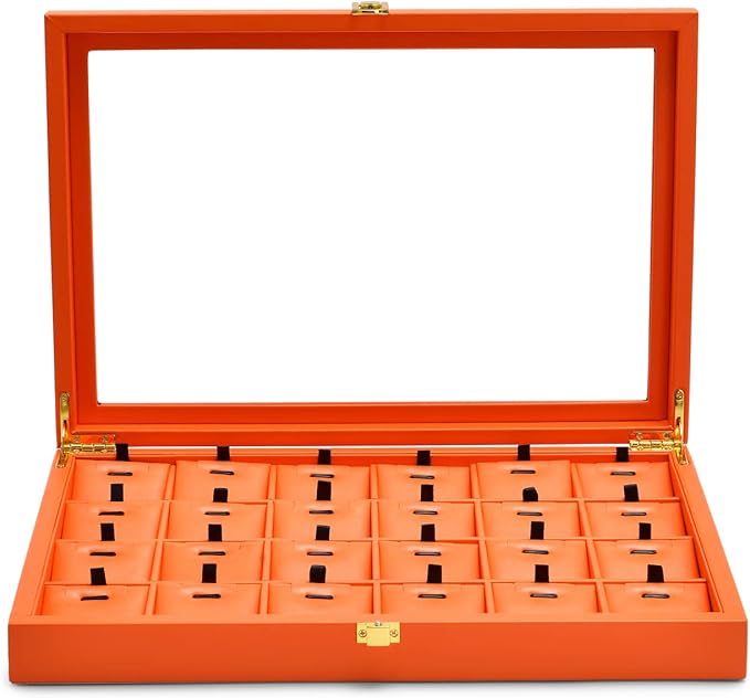 Oirlv Premium Leather Jewelry Tray with 24 Grid Removable Jewelry Cards Necklace Organizer Box with Transparent Acrylic Lid Necklace Pendant Display Case