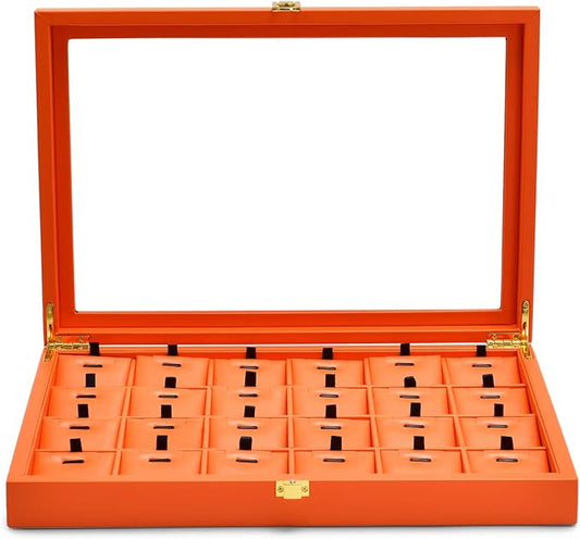 Oirlv Premium Leather Jewelry Tray with 24 Grid Removable Jewelry Cards Necklace Organizer Box with Transparent Acrylic Lid Necklace Pendant Display Case