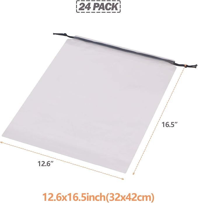 DIOMMELL Set of 24 Transparent Shoe Bags for Travel Large Clear Shoes Storage Organizers Pouch with Rope for Men and Women