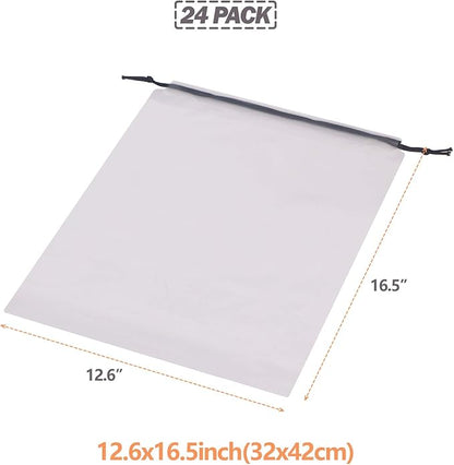 DIOMMELL Set of 24 Transparent Shoe Bags for Travel Large Clear Shoes Storage Organizers Pouch with Rope for Men and Women