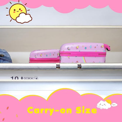 KOTEK Kids Carry On Luggage Set, 16" Hardside Rolling Suitcase with Spinner Wheels, Travel Rolling Luggage for Boys Girls (Pink Unicorn)