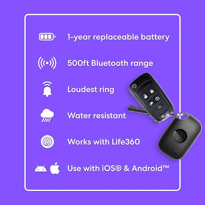Tile by Life360 Pro - Powerful Bluetooth Tracker, Key Finder and Item Locator for Keys, Bags and More. Both iOS and Android Compatible. Phone Finder. 1-Pack (Black)