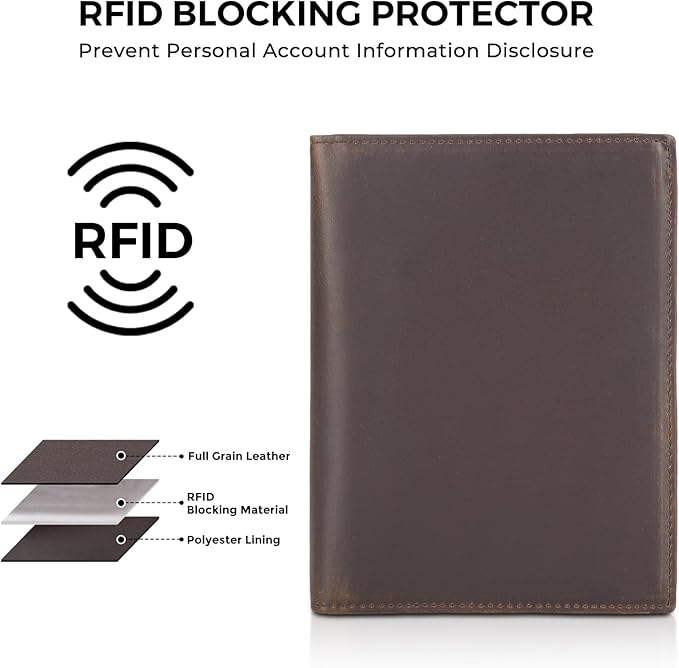 Polare Full Grain Leather Passport Holder RFID Blocking Travel Bifold Wallet Passport Holders 2 Passports (Dark Brown with AirTag Slot)
