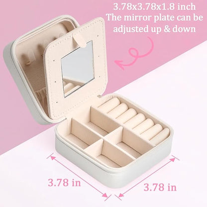 Cherry Blossom Leather Jewelry Boxes, Pink Mini Travel Jewelry Case Organizer, Elegant Jewelry Organizers and Storage with Mirror, Christmas and Birthday Present for Women's and Girls