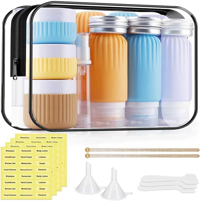 Silicone Travel Bottles, 25 Pack TSA Approved Travel Size Containers for Toiletries, Leak Proof Refillable & Squeezable Toiletry Bottles Kit with Clear Bag for Shampoo Lotion Cream Conditioner