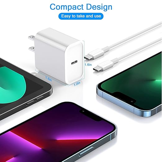 iPhone 16 15 Fast Charger,Type C Charging USB C Charger 20w Power Adapter Fast Charging Block Charge with 2Pack 3FT C Cable for iPhone 16/16 Plus/16e/15/15 Plus/15 Pro/15 Pro Max/iPad Pro 12.9/iPad 11