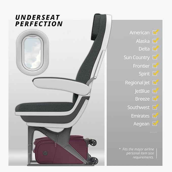 Verage Under Seat Luggage with Wheels，Softside Small Suitcase Spinner Carry On Luggage Bags for Airlines Airplanes Short Trip Men Women (Grape red, 14-Inch Underseat)