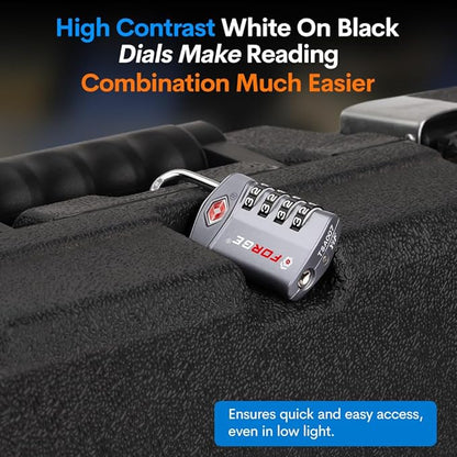 Forge 4-Digit Combination Lock, TSA Approved Locks for Luggage, Travel, Gym, School, Suitcase, Backpack, Pelican case, Easy Read dials, Zinc Alloy Body.