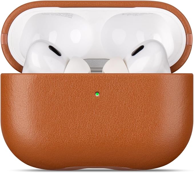 LOPIE Leather Case for AirPods Pro 2nd Generation - Handmade AirPods Pro 2 Case Cover with Lanyard - Made of Full Grain Leather - Drop Protection Hard Shell Cover - Wireless Charging Compatible, Brown