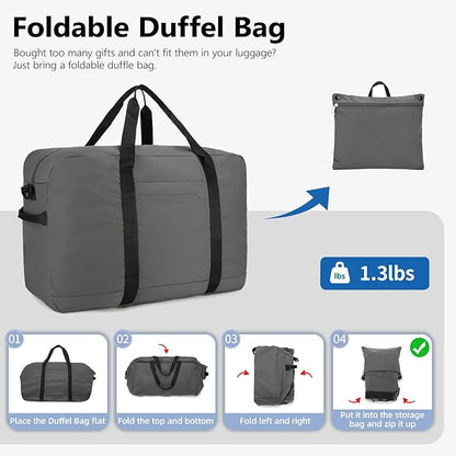 80L Foldable Travel Duffle Bag - Lightweight Duffel Bag for Women & Men, Large Packable Travel Bag for Weekend Trips, Camping & RV Travel (Grey)