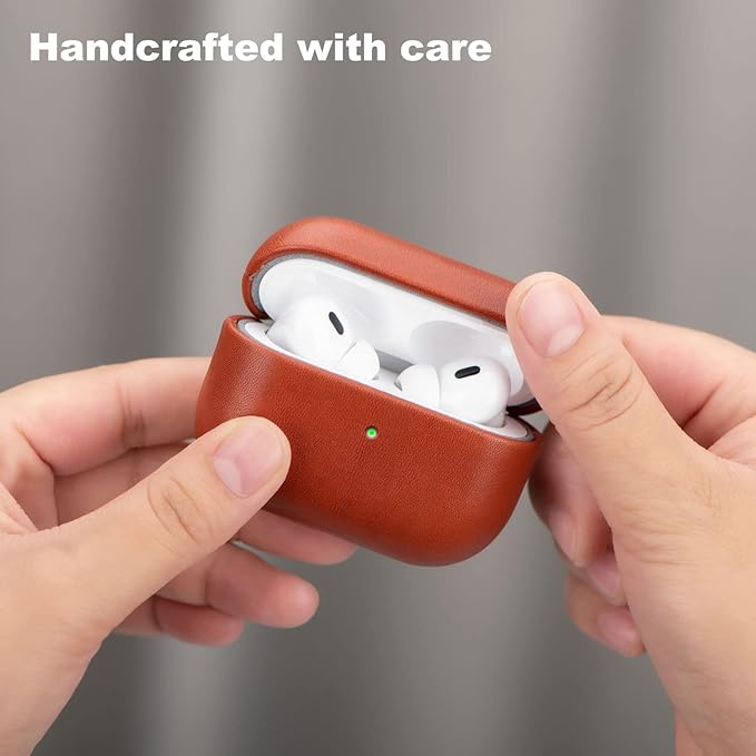 Lopie AirPods Pro 2nd Gen Leather Case Cover, Brown, Unisex