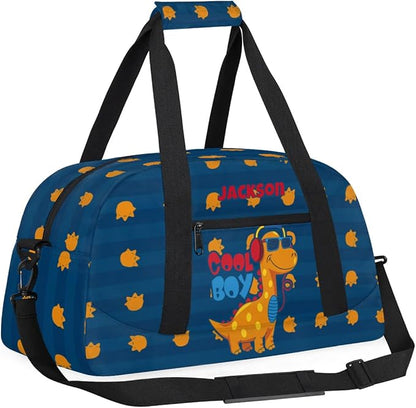 Personalized Duffel Bag for Kids Girls Boys, Cute Dinosaur Custom Name Gym Bag Overnight with Padded Handles Carry On Weekend Sports Travel Bag for School Practice Gymnastics Ballet
