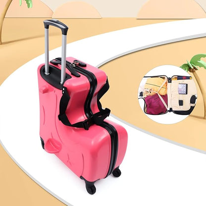 CNCEST 20"/24" Kid's Ride-on Travel Suitcase,Travel Rolling Luggage with Wheels Carry Trolley Luggage with Password Lock,Children's Ride On (20“ Purplish red)