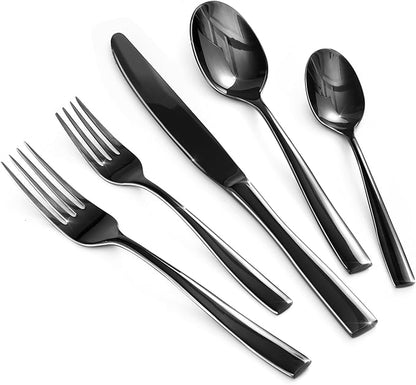 HIKAA Forged Silverware Set Stainless Steel Flatware Set,Service for 4,Matte Satin Polished Cutlery Set,Dishwasher Safe (Black, 20PCS)
