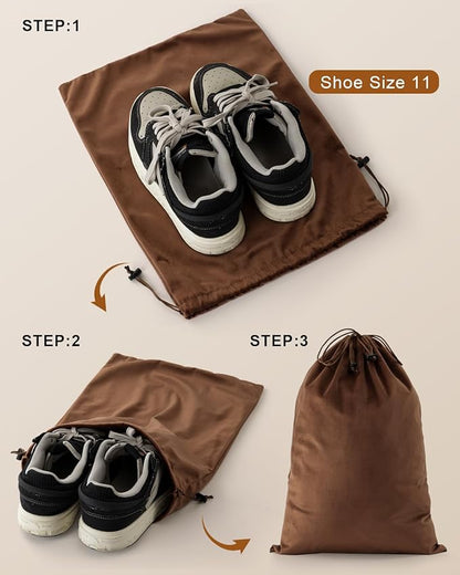 FantasyLife Shoe Bags for Travel, Washable Dust Bags for Storage & Packing, Flannel Shoe Pouch with Drawstring Closure for Purses, Handbags, Shoes & Toys (4, Mocha Mousse)